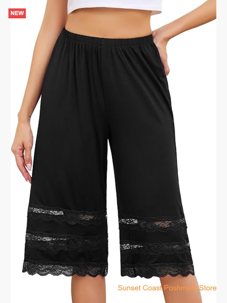Lace Trim Pettipants Half Slip Wide Leg Bloomers Lounge Shorts